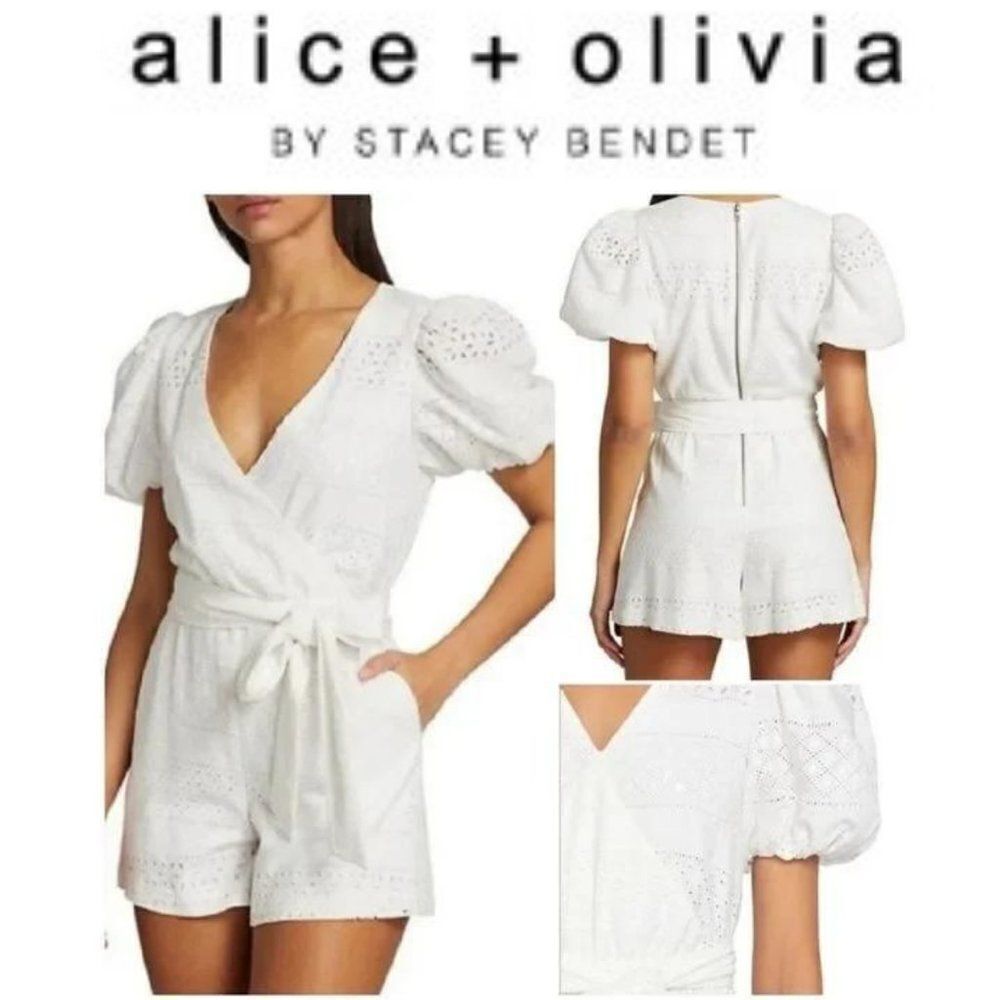 Alice + Olivia Women's Off White Paulina Eyelet Wrap Romper Size Size 4